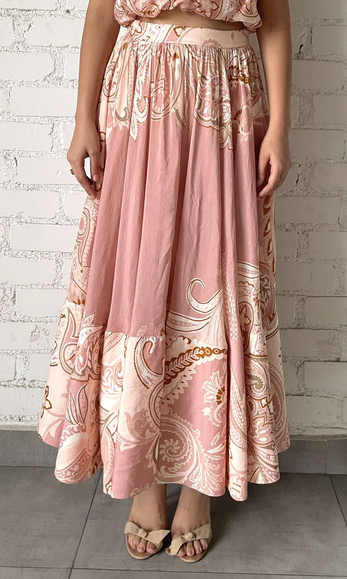 Hemant And Nandita | Fiza Viscose Organza Linen Midi Skirt | Powder Pink