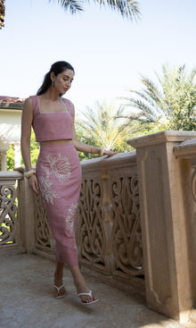 Womens | Gul Linen Cotton Fitted Midi Skirt | Dusty Pink