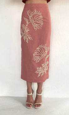 Womens | Gul Linen Cotton Fitted Midi Skirt | Dusty Pink