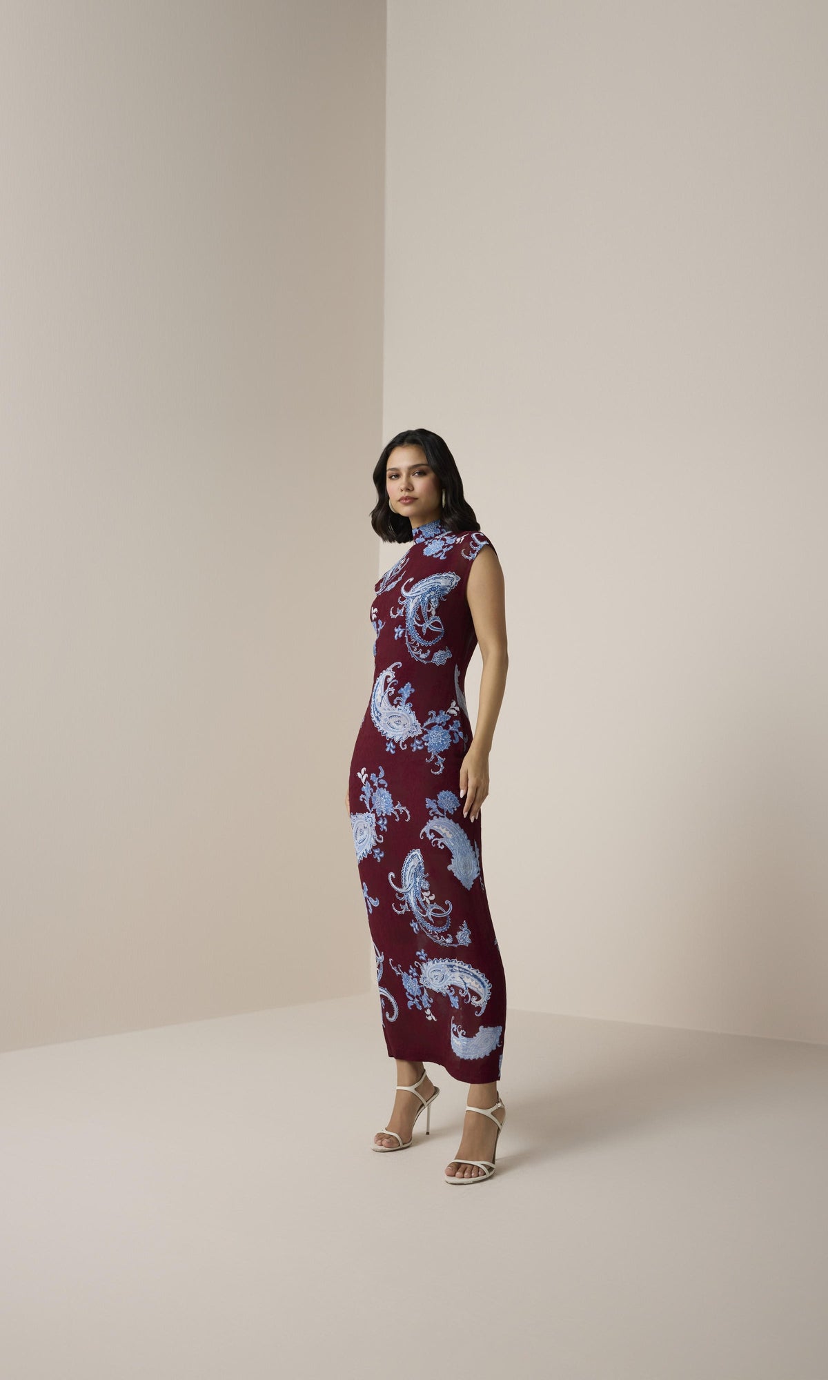 Womens | Hiba Viscose Georgette Jacquard Long Dress | Merlot
