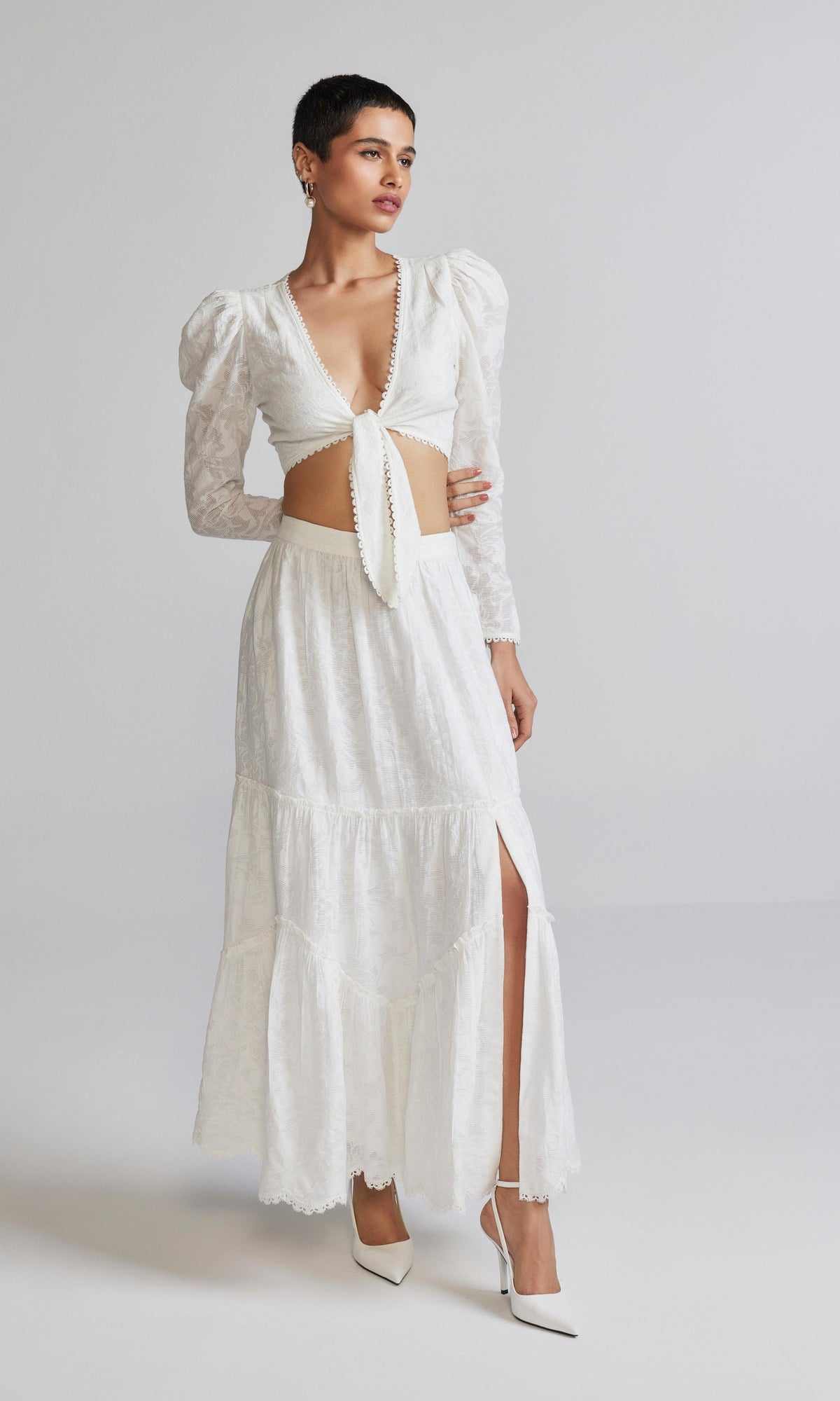 Womens | Ilara Viscose Nylon Jacquard Knotted Top | White
