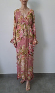 Womens | Inv Viscose Flower Jacquard Maxi Kaftan | Pink Floral