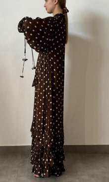 Hemant And Nandita | Inv Viscose Flat Chiffone Polka Dot Print Long Dress | Dark Brown