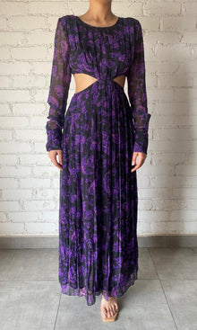 Womens | Inv Polyester Crinkle Chiffon Long Dress | Black Print
