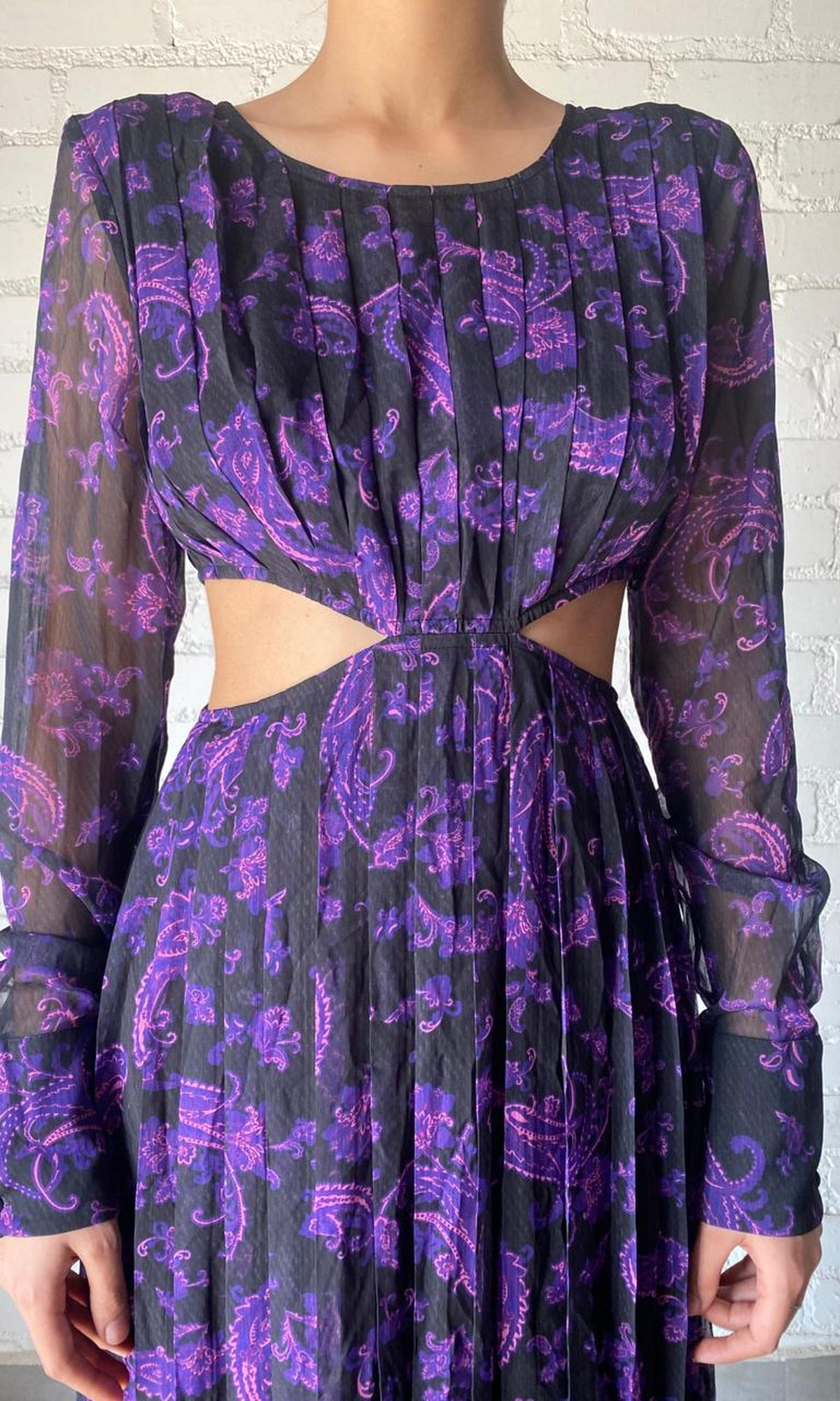 Womens | Inv Polyester Crinkle Chiffon Long Dress | Black Print