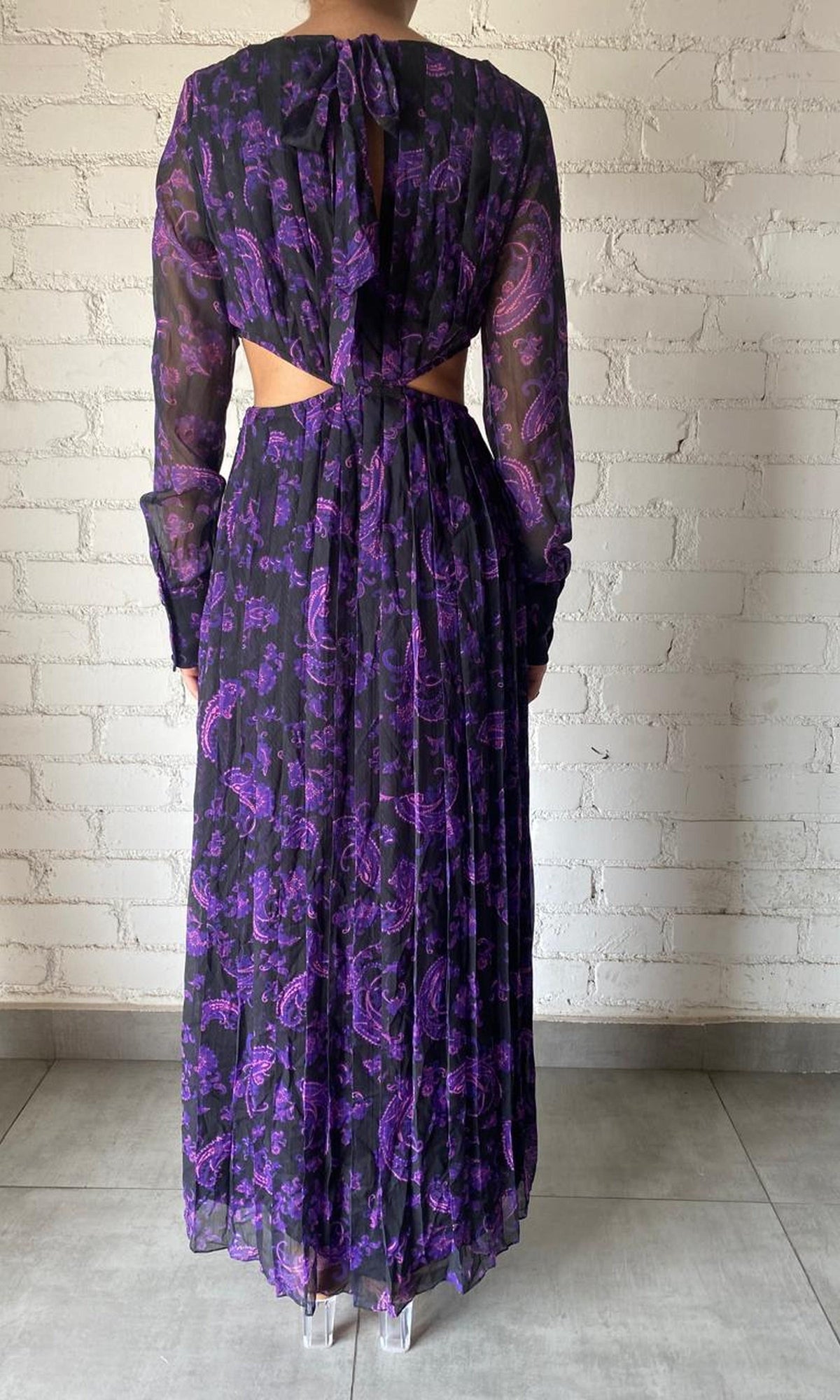 Womens | Inv Polyester Crinkle Chiffon Long Dress | Black Print