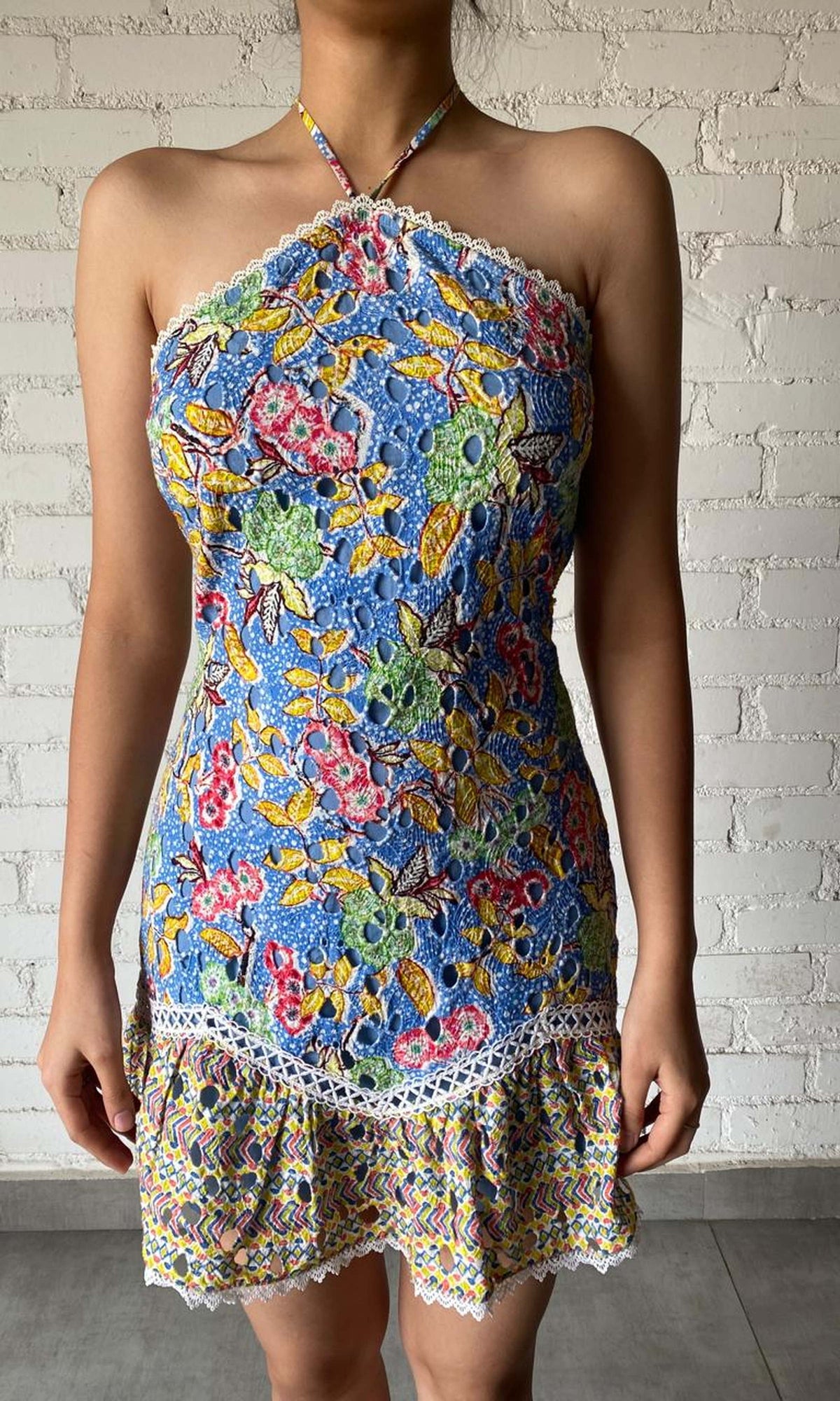 Hemant And Nandita | Inv Cotton Schiffli Short Dress | Blue Print