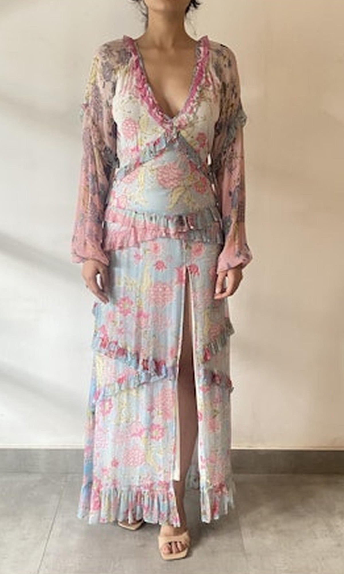 Hemant And Nandita | Inv Viscose Chiffon Long Dress | Multi