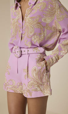 Hemant And Nandita | Jiah Linen Cotton Shorts With Buckle Belt | Lilac