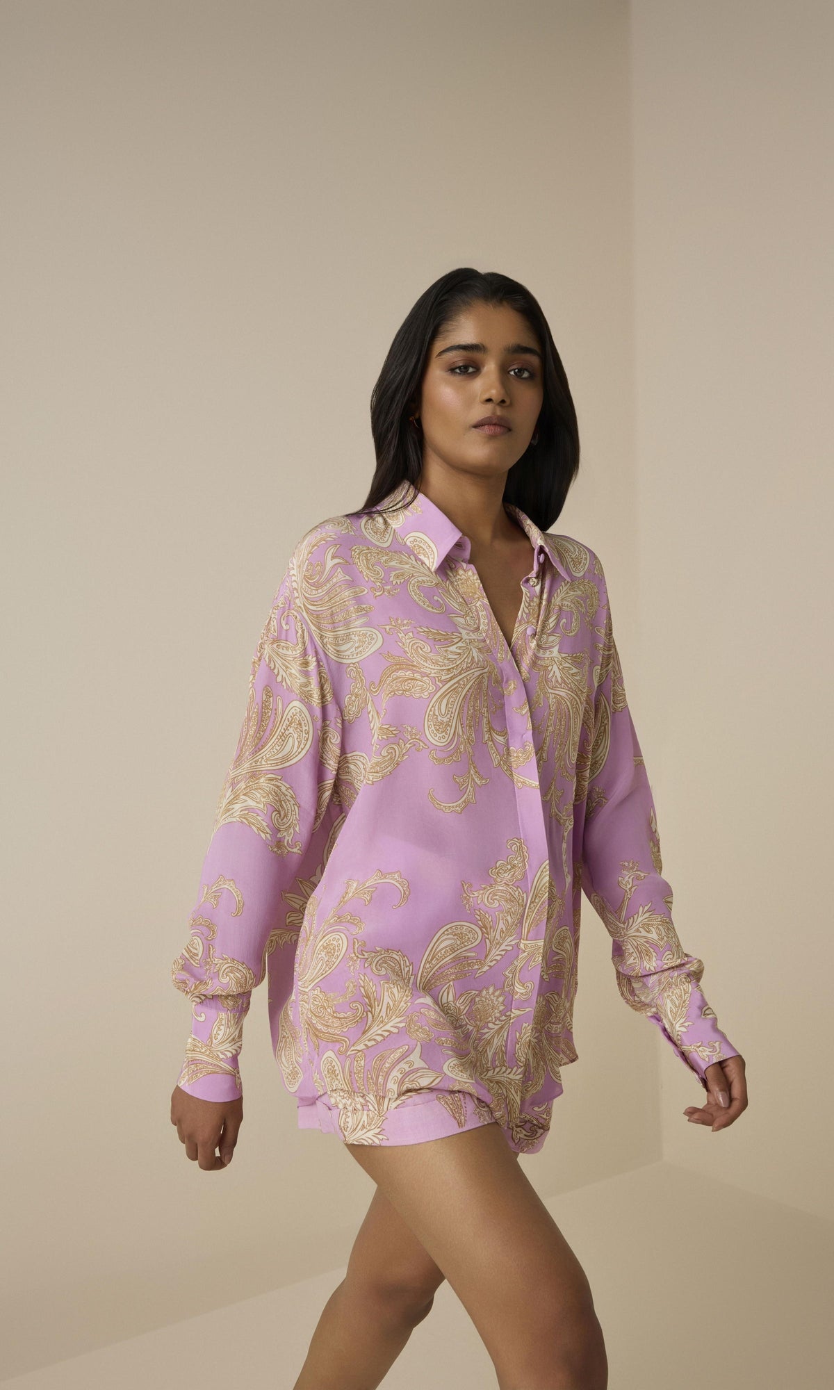 Hemant And Nandita | Jiah Natural Crepe Oversized Shirt | Lilac