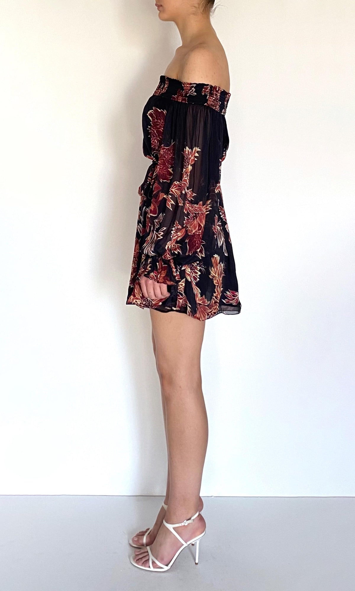 Womens | Johi Viscose Flat Chiffon Smocked Mini Dress | Black