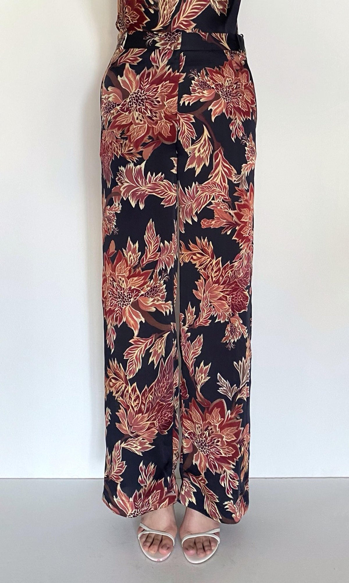 Hemant And Nandita | Johi Viscose Satin Straight Pants | Black Floral Print