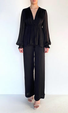 Womens | Johi Viscose Satin Straight Pants | Solid Black