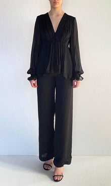 Hemant And Nandita | Johi Viscose Flat Chiffon Gathered Top | Black