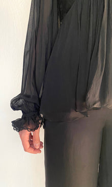 Hemant And Nandita | Johi Viscose Flat Chiffon Gathered Top | Black