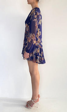 Hemant And Nandita | Leela Viscose Flat Chiffon Mini Dress | Midnight Blue