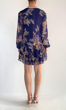 Hemant And Nandita | Leela Viscose Flat Chiffon Mini Dress | Midnight Blue