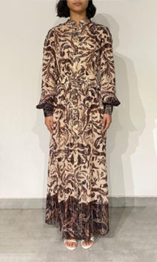 Womens | Lira Viscose Georgette-Gold Silver Lurex Stripe Shirt Dress | Eggshell