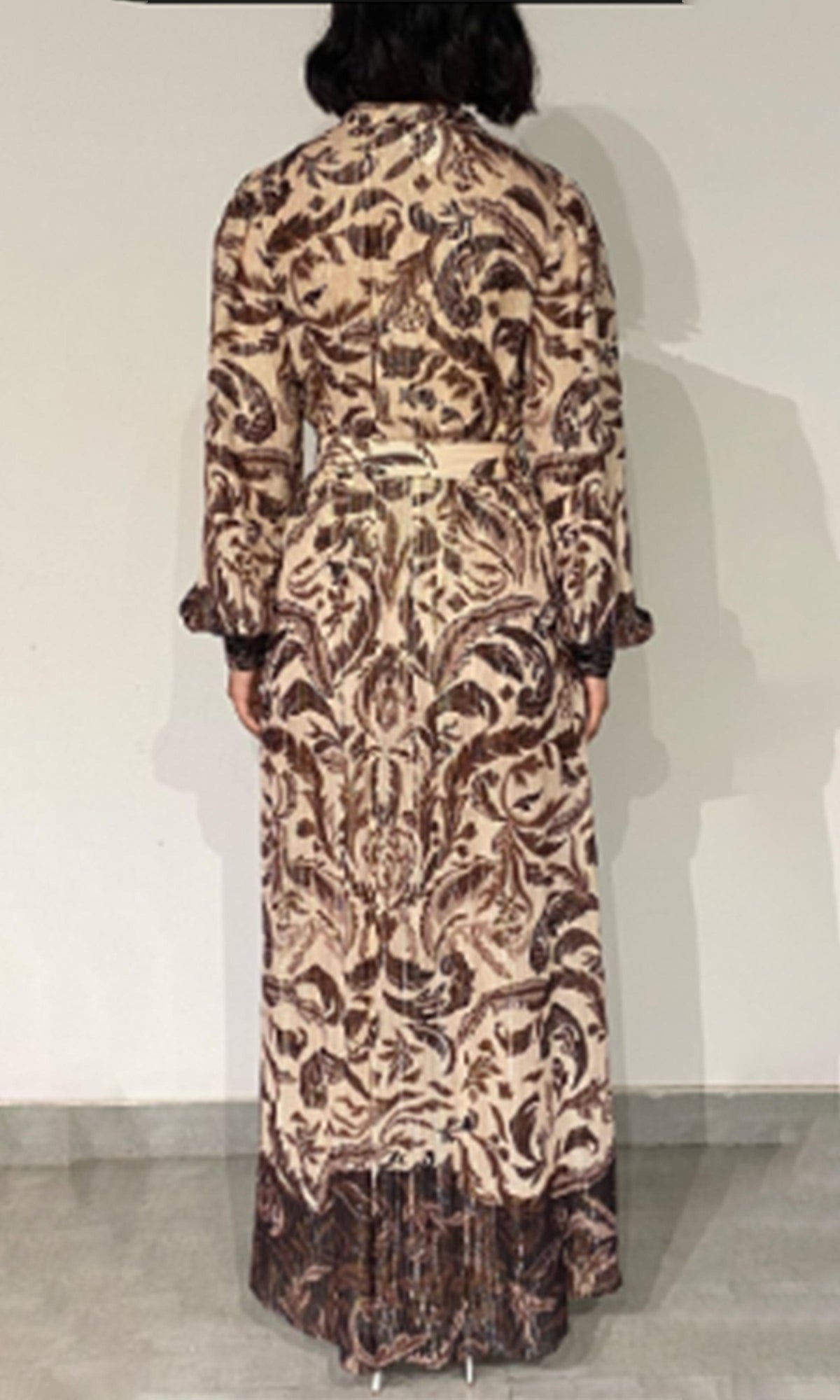 Womens | Lira Viscose Georgette-Gold Silver Lurex Stripe Shirt Dress | Eggshell