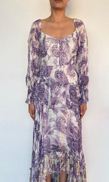 Womens | Lone Viscose Satin Stripe Lurex Long Dress | Purple