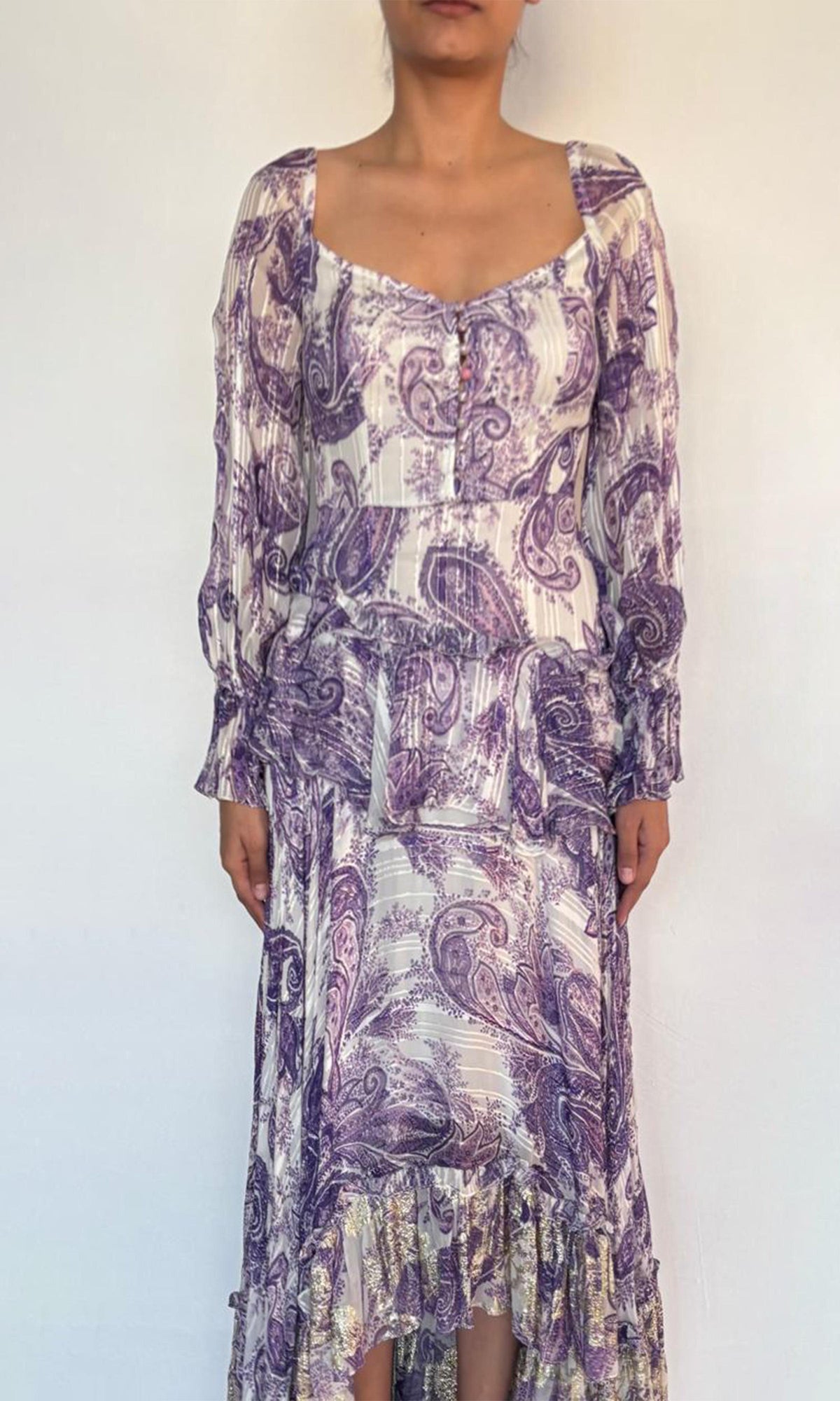Womens | Lone Viscose Satin Stripe Lurex Long Dress | Purple