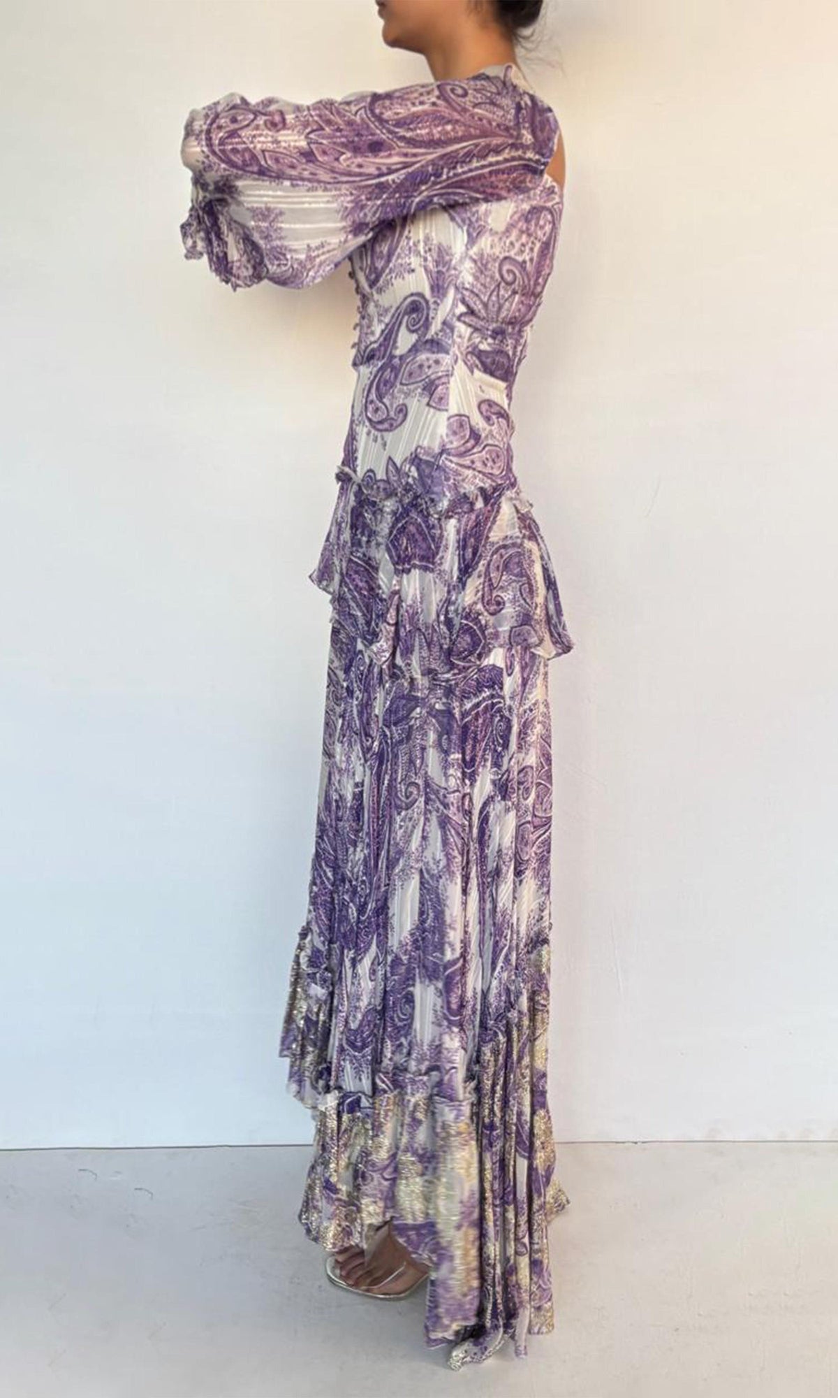 Womens | Lone Viscose Satin Stripe Lurex Long Dress | Purple
