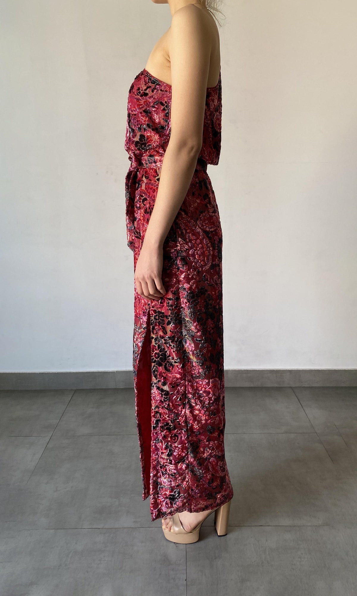 Hemant And Nandita | Mehr Viscose Nylon/Polyester Long Dress | Black/Maroon