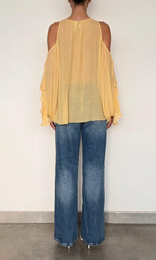 Hemant And Nandita | Nain Viscose Flat Chiffon Cold Shoulder Ruffle Top | Yellow