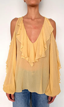 Hemant And Nandita | Nain Viscose Flat Chiffon Cold Shoulder Ruffle Top | Yellow