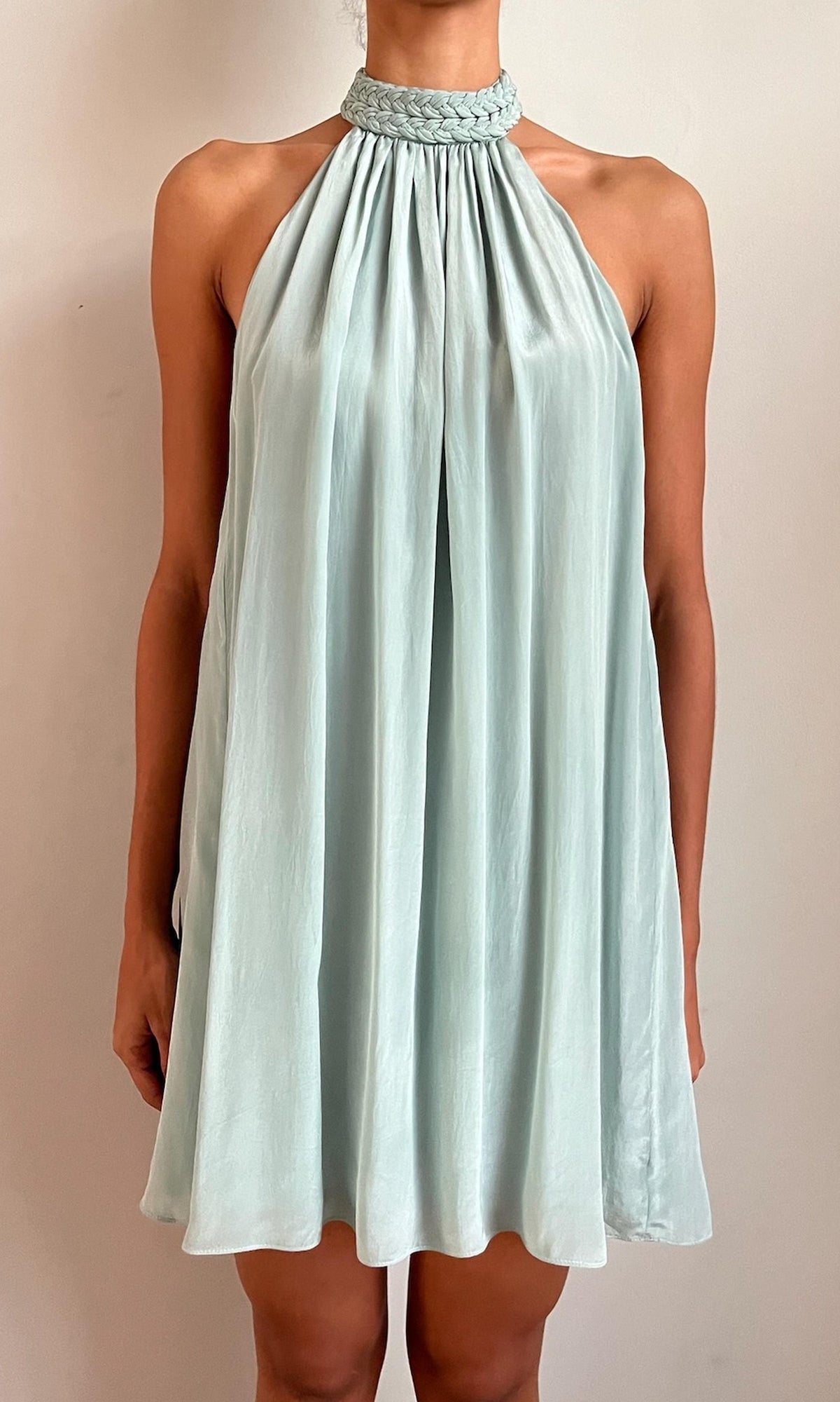 Hemant And Nandita | Nain Viscose Natural Crepe Halter Neck Mini Dress | Light Blue