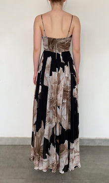 Hemant And Nandita | Niru Viscose Flat Chiffon Corsetted Long Dress | Black Multi