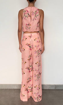 Hemant And Nandita | Niva Viscose Organza Linen Halter Neck Top | Pink Floral