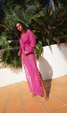 Womens | Nysa Cotton Nylon Flower Net Long Skirt | Pink