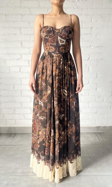 Womens | Omya Viscose Crinkle Chiffon Long Dress | Brown Multi