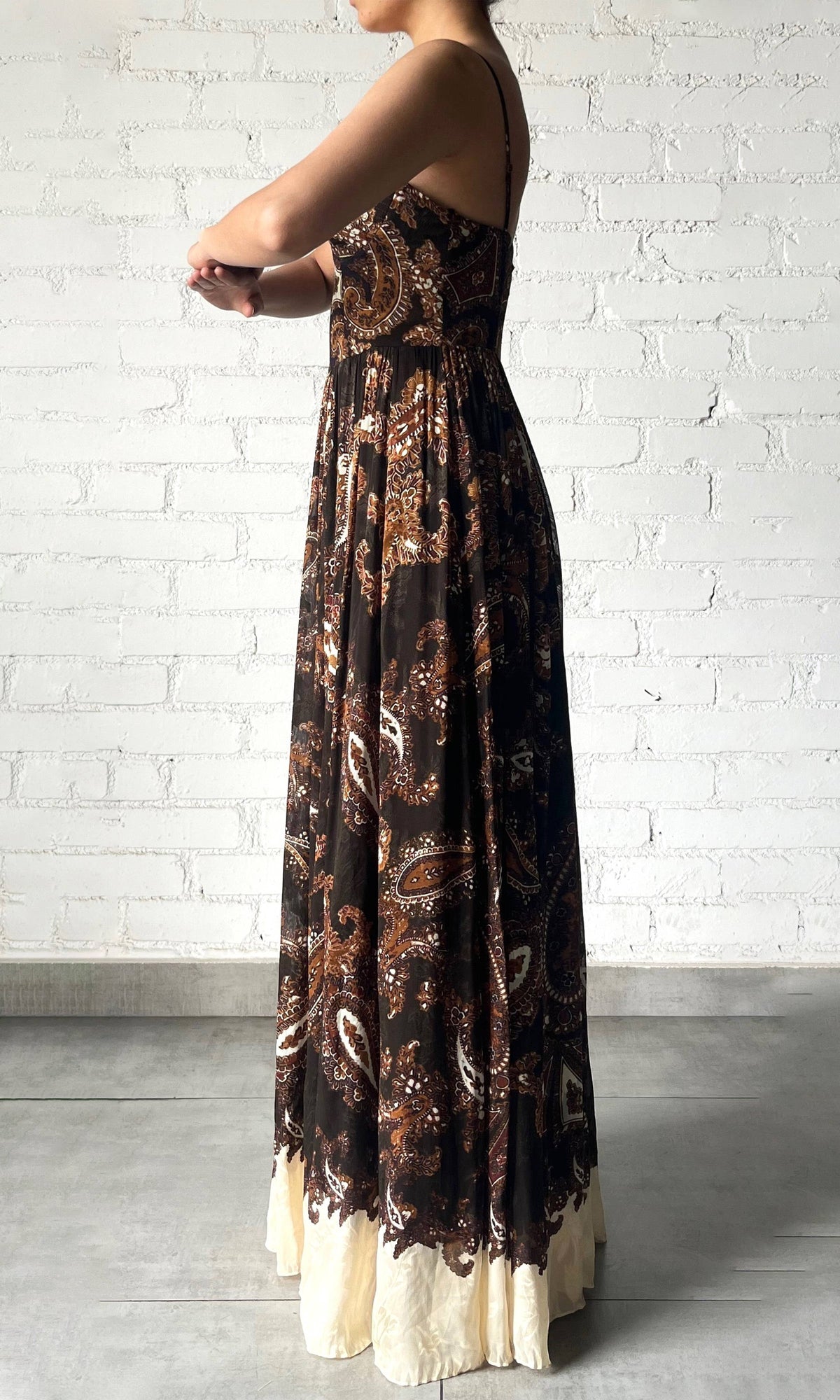 Womens | Omya Viscose Crinkle Chiffon Long Dress | Brown Multi