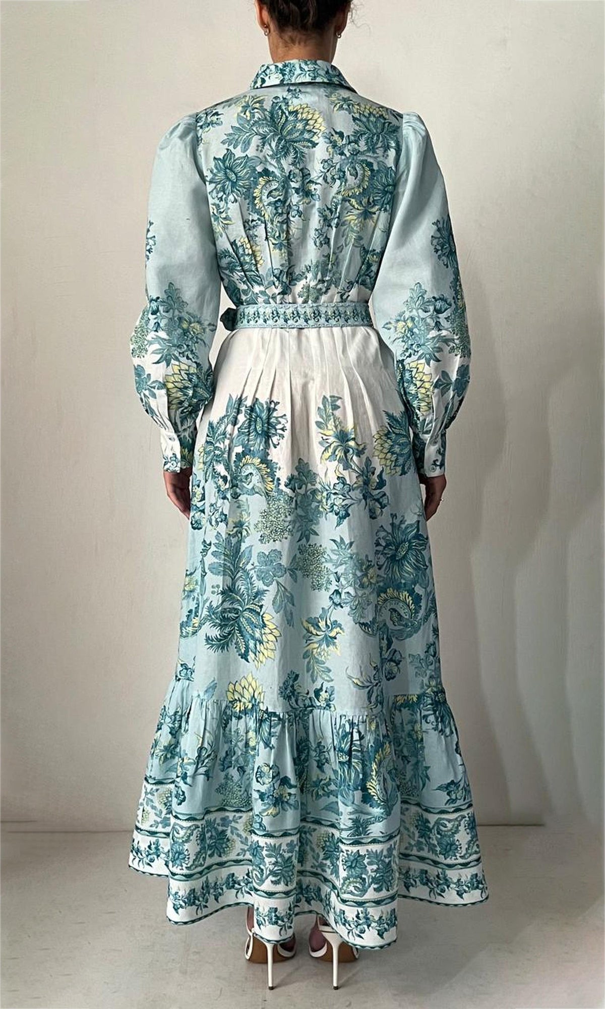 Womens | Pahi Linen Cotton Long Dress | Blue Floral