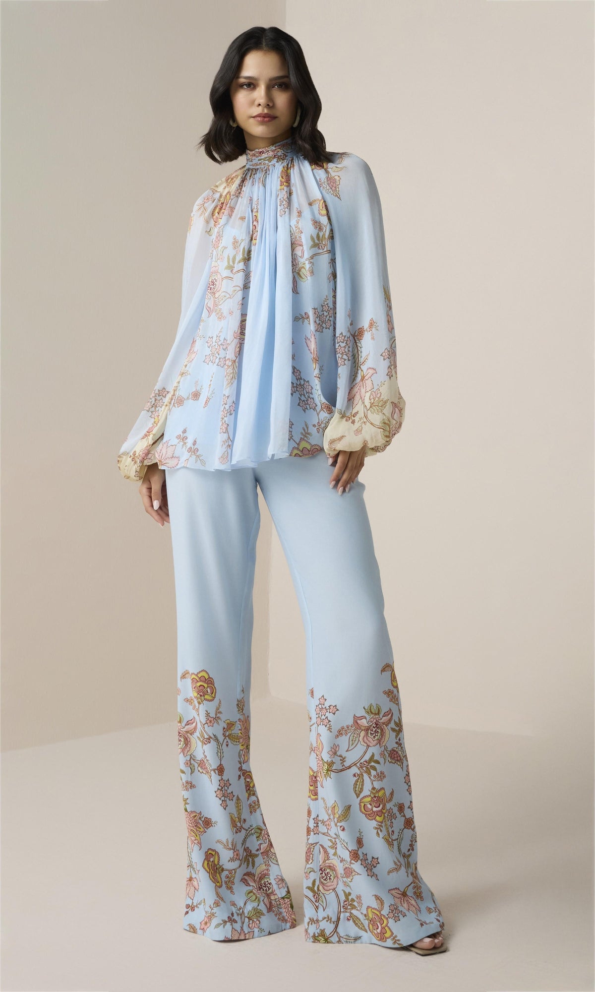 Hemant And Nandita | Riah Viscose Flat Chiffon Top | Powder Blue