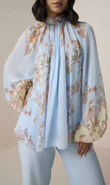 Hemant And Nandita | Riah Viscose Flat Chiffon Top | Powder Blue