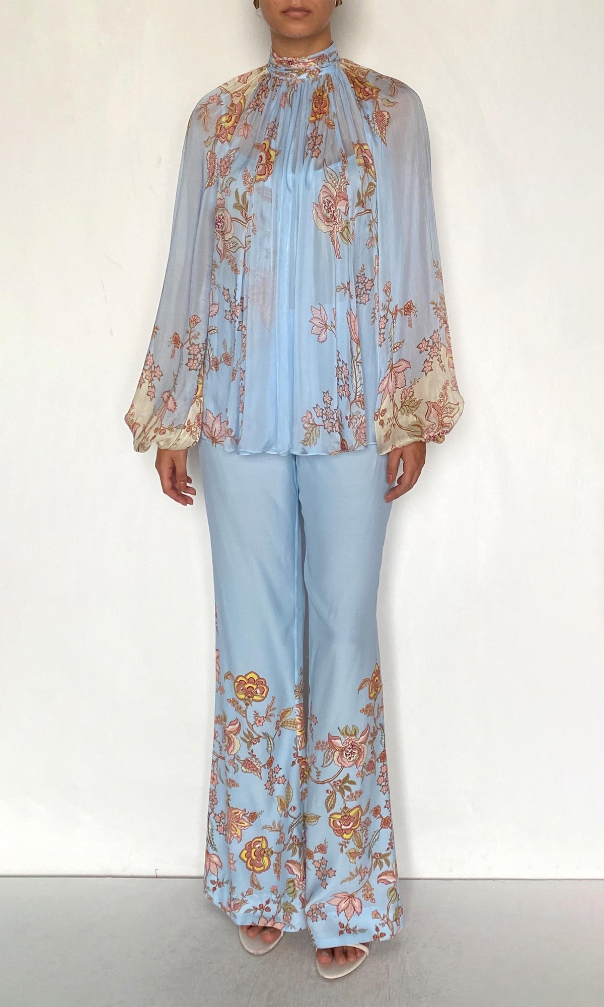 Hemant And Nandita | Riah Viscose Flat Chiffon Top | Powder Blue