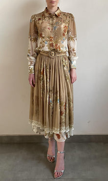 Hemant And Nandita | Rohi Flat Chiffon Shirt | Beige Brown