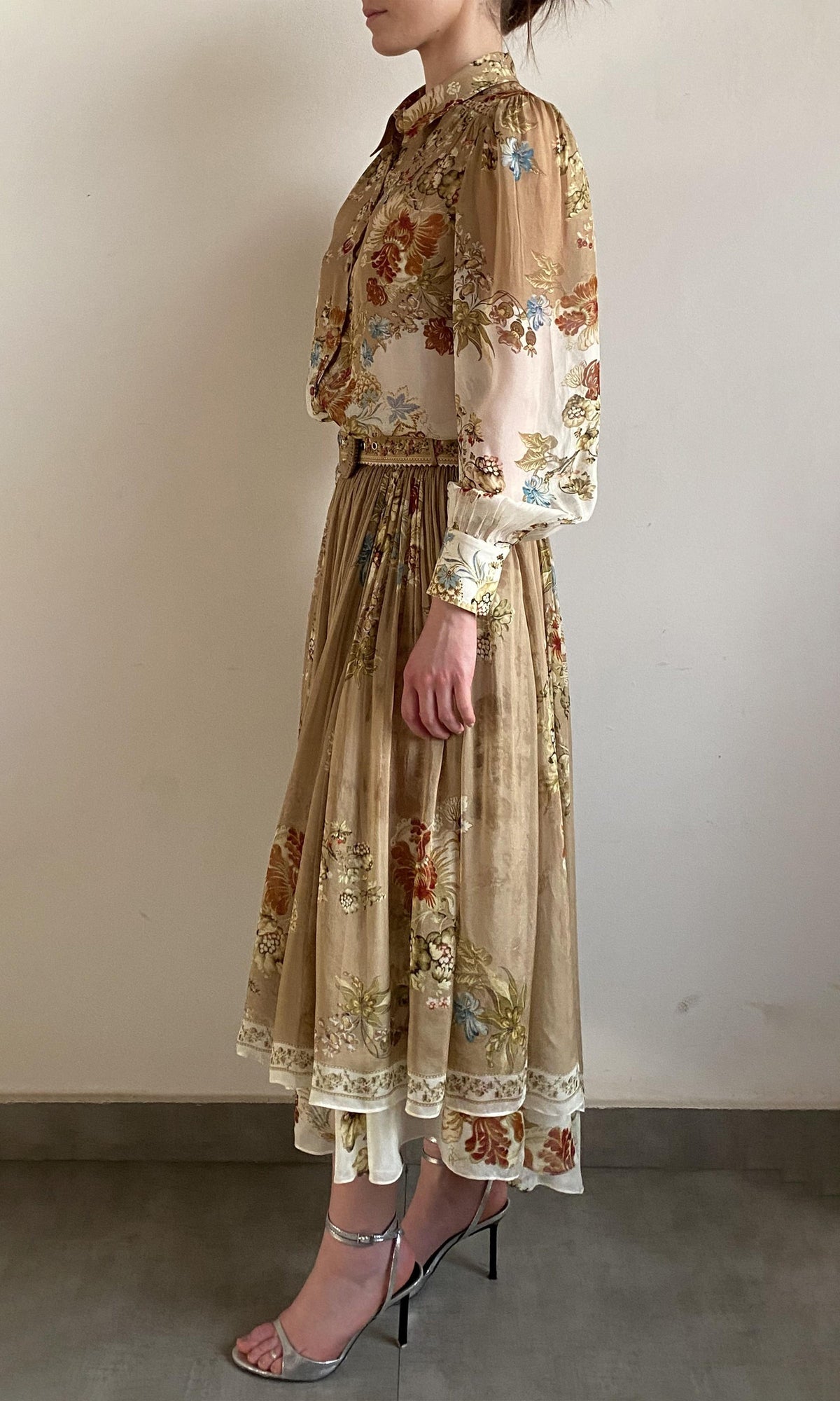 Hemant And Nandita | Rohi Flat Chiffon Shirt | Beige Brown