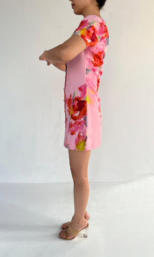 Womens | Rosa Cotton Linen Short Dress | Pink Multi
