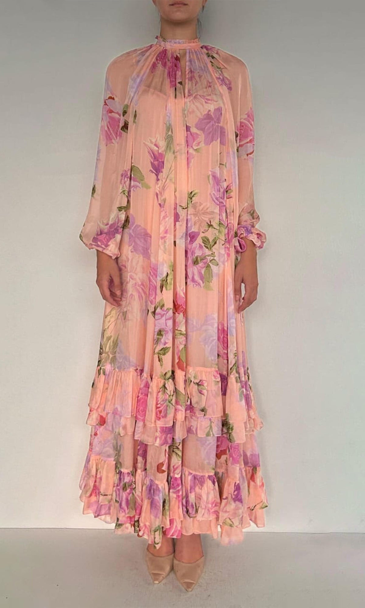 Hemant And Nandita | Ruba Viscose Flat Chiffon Maxi Dress | Pink