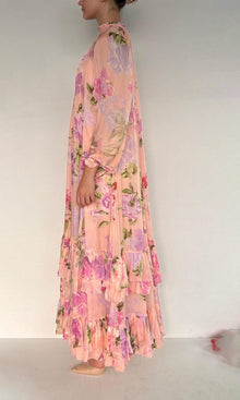 Hemant And Nandita | Ruba Viscose Flat Chiffon Maxi Dress | Pink