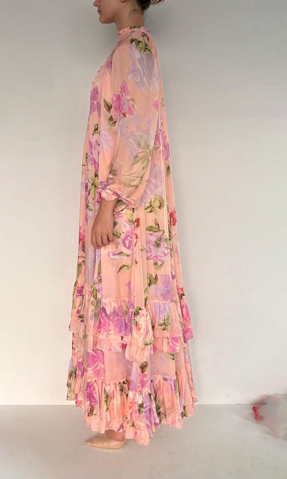 Hemant And Nandita | Ruba Viscose Flat Chiffon Maxi Dress | Pink