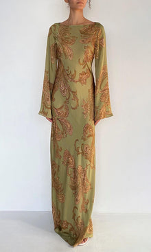 Womens | Sakhi Viscose Satin Long Bias Dress | Olive