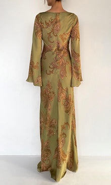 Womens | Sakhi Viscose Satin Long Bias Dress | Olive