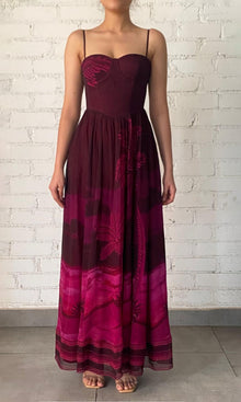 Hemant And Nandita | Soma Viscose Crinkle Chiffon Corsetted Long Dress | Burgundy