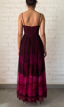 Hemant And Nandita | Soma Viscose Crinkle Chiffon Corsetted Long Dress | Burgundy