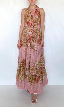 Hemant And Nandita | Sula Cotton Schiffli Long Shirt Dress With Buckle Belt | Dusty Pink